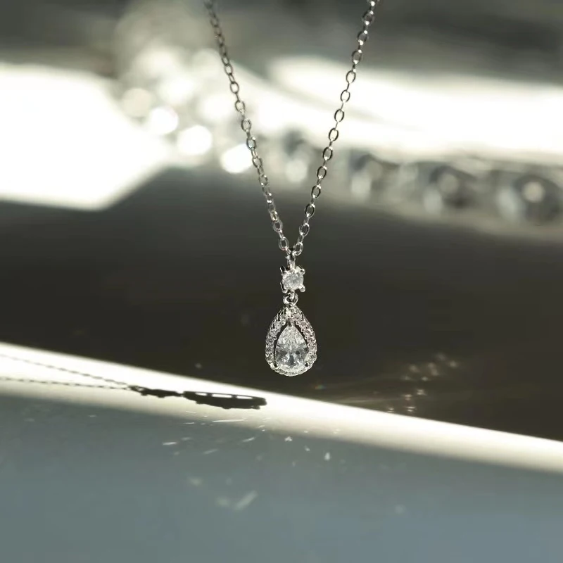 

New 925 Sterling Silver Water Drop Zircon Necklace Simple Personality Charm Woman Pendant Choker Birthday Gift Exquisite Jewelry