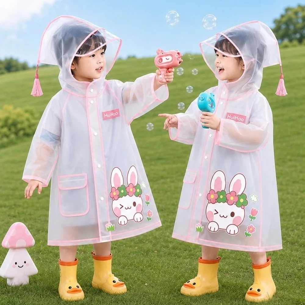 Cute EVA Kid Raincoat Waterproof Transparent Children Rain Poncho Dinosaur Hooded Style Student Rainwear Outdoor Use