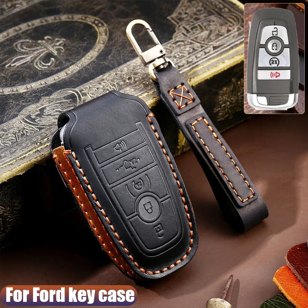 

For Ford Bronco 2021-2023 Leather Car Key Case Cover for F150 Sasquatch Ford Edge St Escape Expedition Maverick Mustang Genuine