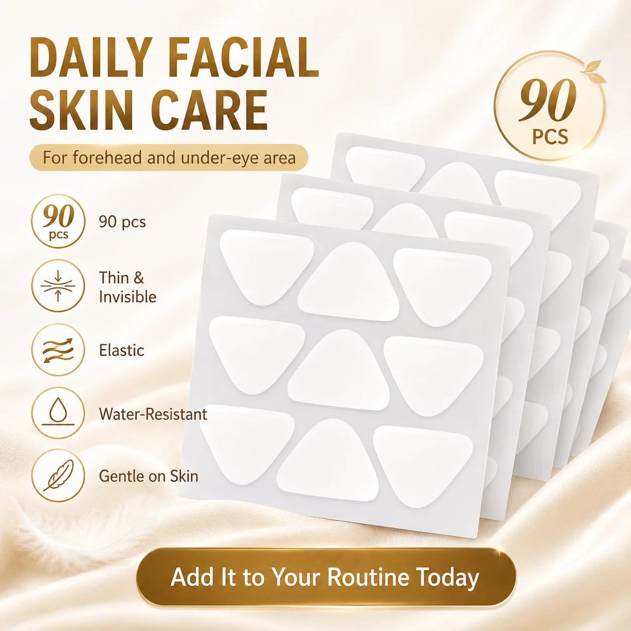 90pcs Face Wrinkle Patches, Reusable Triangle Facial Smoothing Patches for Forehead & Under Eye, Comfortable Skin Care Stickers