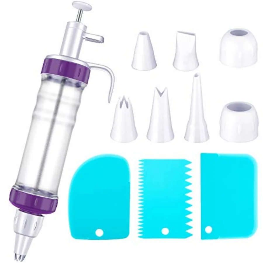 

Eaasty Cake Decorating Syringe Set, Cupcake Frosting Injector with 7 Icing Nozzles and 3 Cream Scrapers, Reusable Dessert Decor