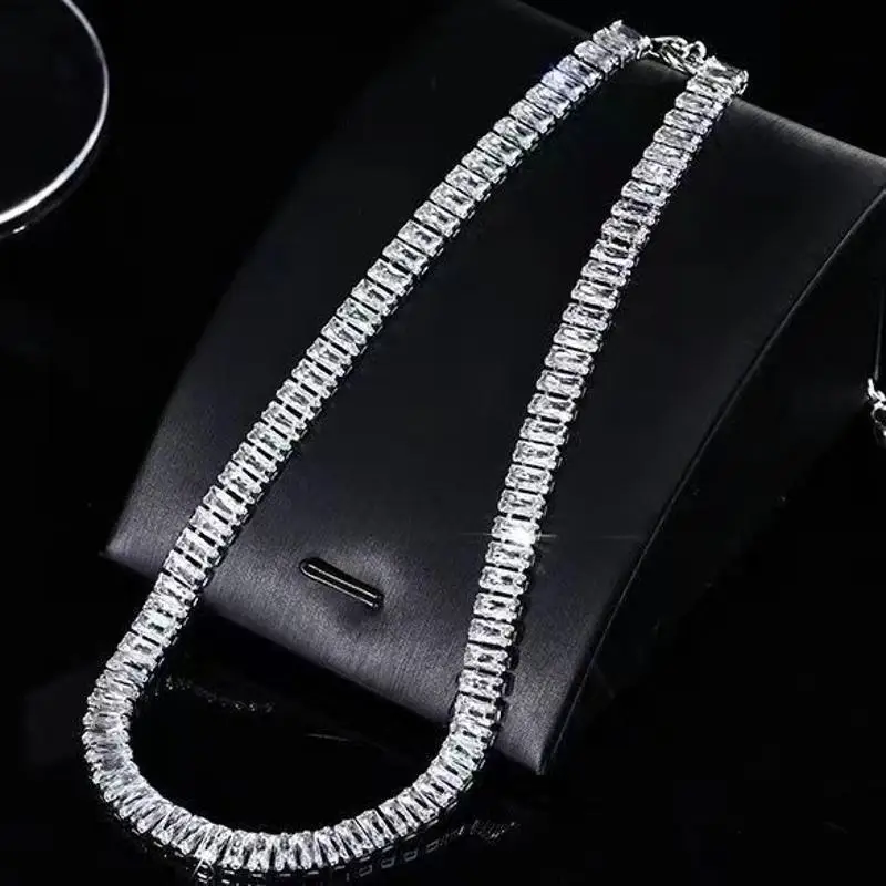 Korean Style Shiny Zircon Charm Necklaces For Women White Luxury Choker Link Chain Girls Neck Jewelry Accessory Gifts