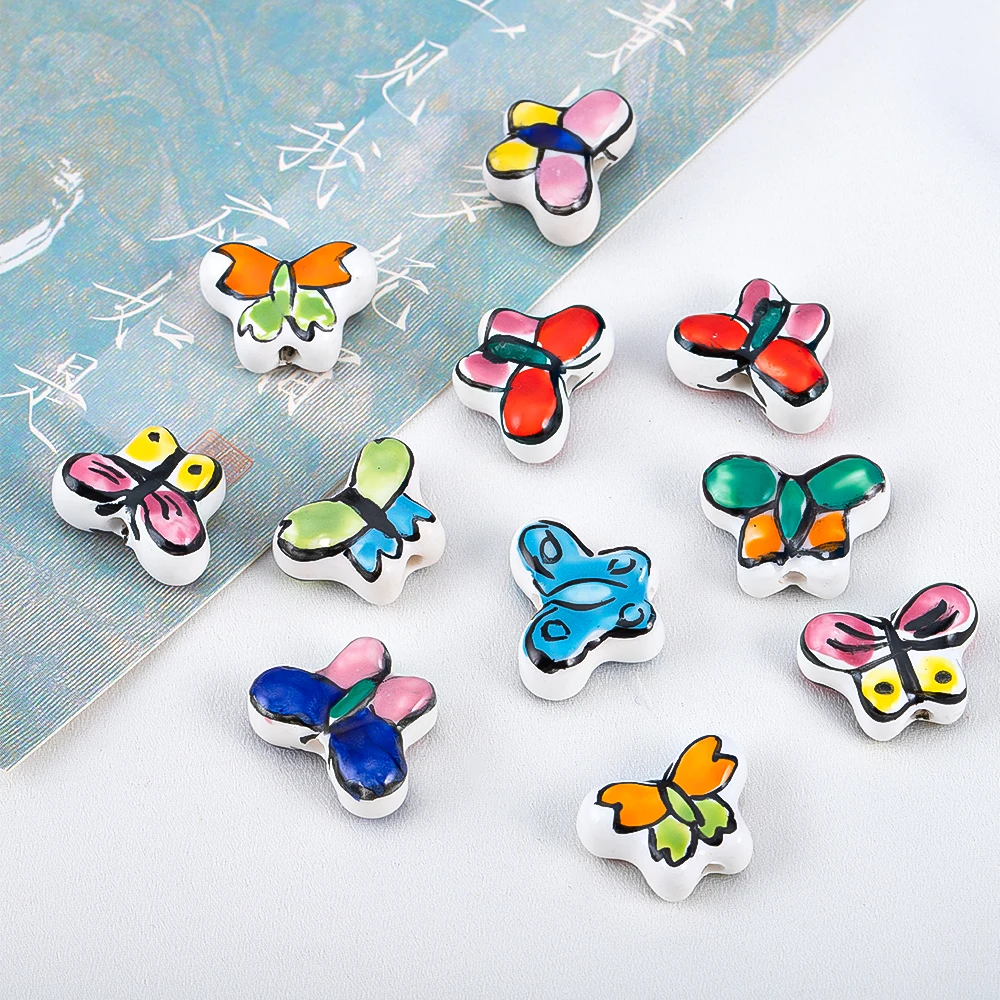 

10pcs/lot Colorful Hand-painted Ceramic Butterfly Beads for DIY Bracelet Jewelry Accessories Multi-purpose Loose Beads Materials