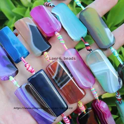 8pcs Around 15-16x38-40mm Natural Agate Rectangular shape beads 15inch ,For DIY Jewelry Making !