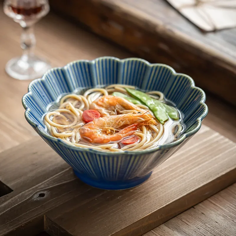 

Retro and Practical Vegetable Household Ceramic Noodle Lace Horn Creative Tableware Salad Bowl Soup Bowl