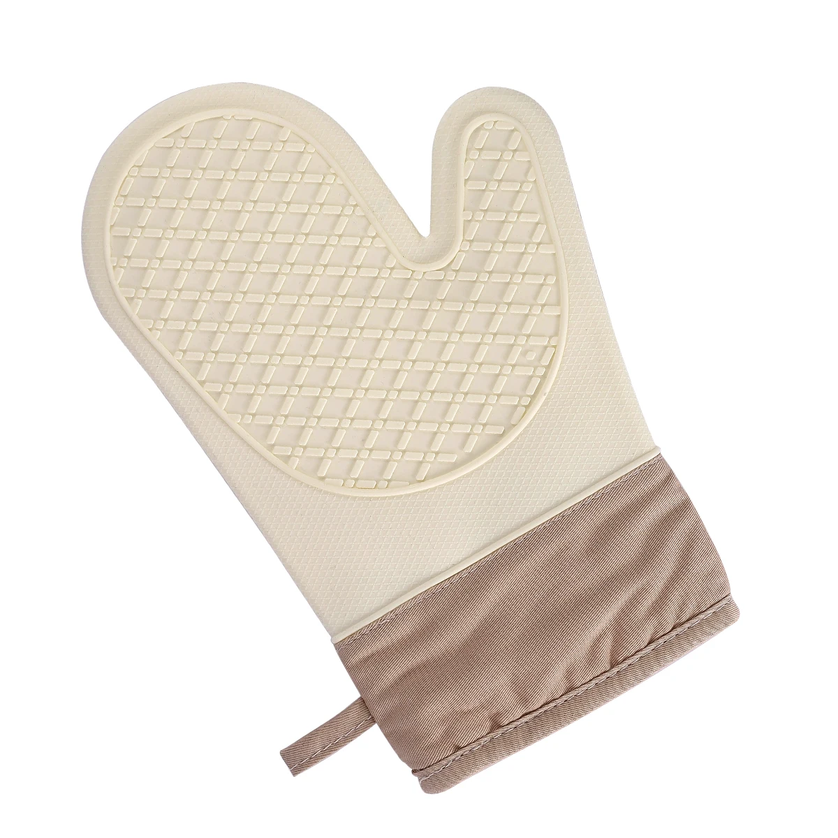 White silicone two-fingered cotton thickened oven and microwave mitts, BPA-free