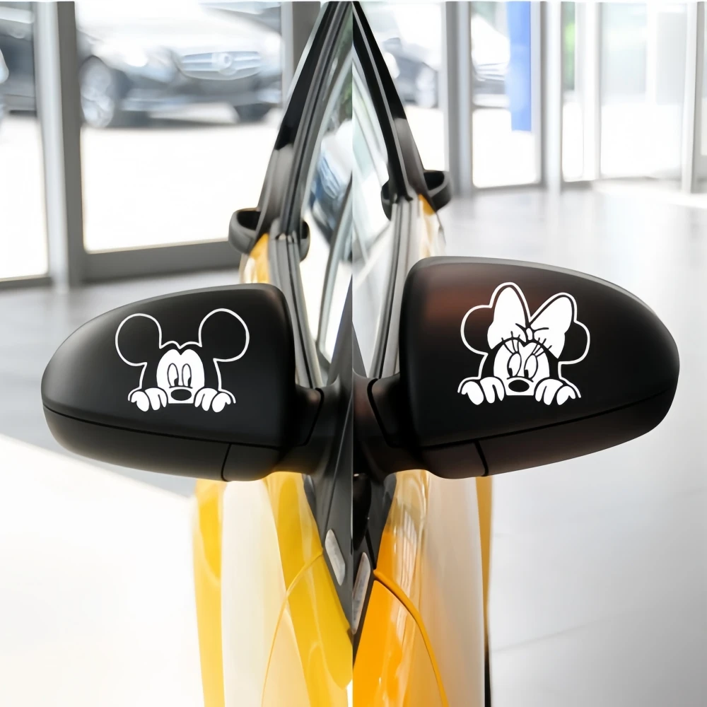Calcomanías encantadoras de dibujos animados de Mickey Mouse Minnie, pegatinas para coche para espejos retrovisores, ventana, parabrisas, motocicletas, personalización automática