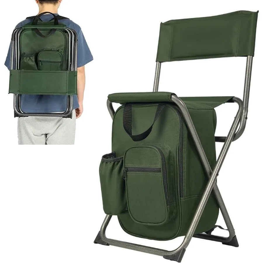 

PORTAL Backpack Cooler Chair Fishing Chairs with Backrest Folding Camping Stool Compact for Outdoors Hiking Hunting Travel Supp
