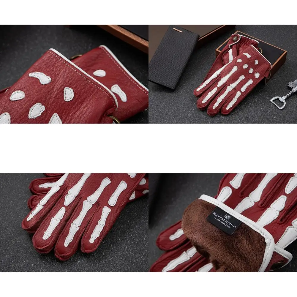 

Кожаные перчатки со скелетом из оленьей кожи с нескользящей ладонью и теплая подкладка для мужской зимней езды и езды на велосипеде