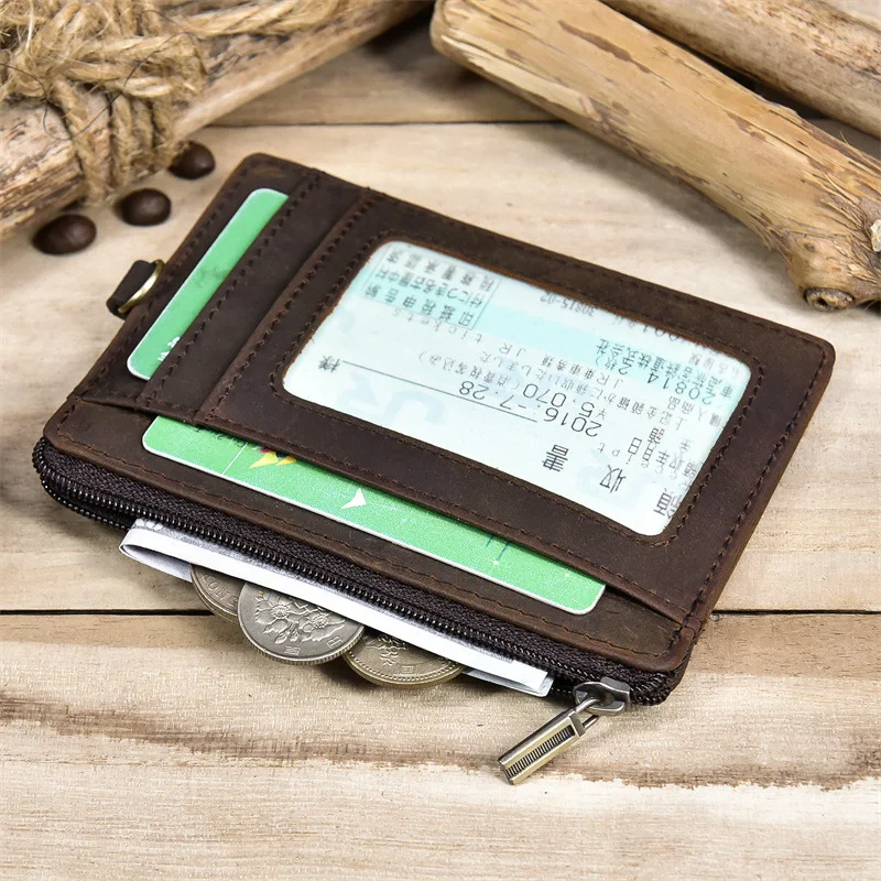 محفظة نقود معدنية متعددة الوظائف من جلد كريزي هورس، جيب للعملات المعدنية، متعددة المشبك، سلسلة معلقة، محفظة رفيعة للأمن