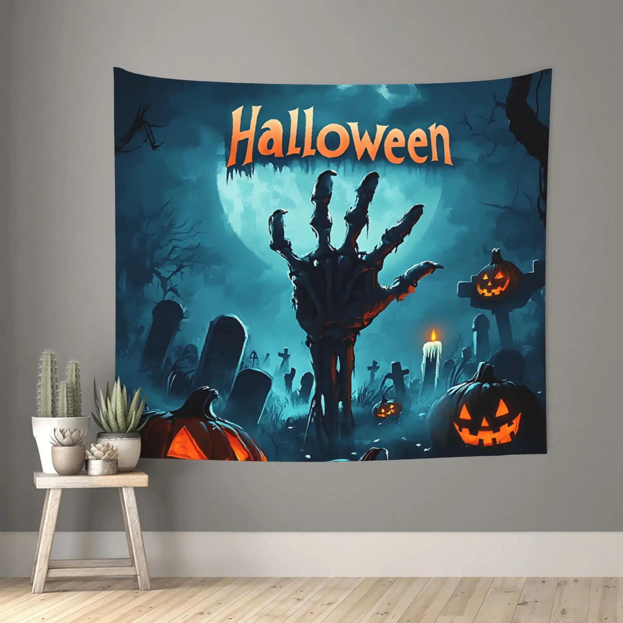 Halloween Print Ghost Hand Pumpkin Night Tapestry Room decoration  Home Decoration Tapestry Decor Accessories Cute Room Decor