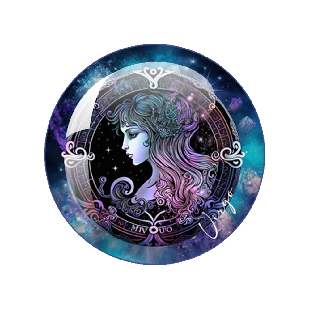 New 12 Zodiac 12pcs Glass Cabochon 12mm-40mm Photo Pure Handmate Production Creative Constellation Jewelry Findings