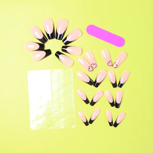 Imagen 2 del producto ARTAUG 24 Uds. Uñas rosas de bailarina mediana, punta francesa negra, prensa en uñas, diseño de amor, uñas de verano, uñas bonitas y punteadas