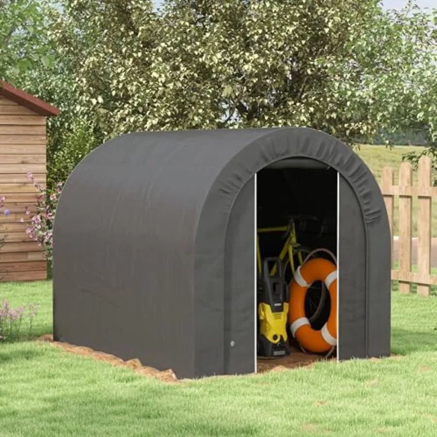 Garden storage tent for outdoor use, heavy-duty waterproof polyethylene material, gray color, durable rust-resistant steel fram