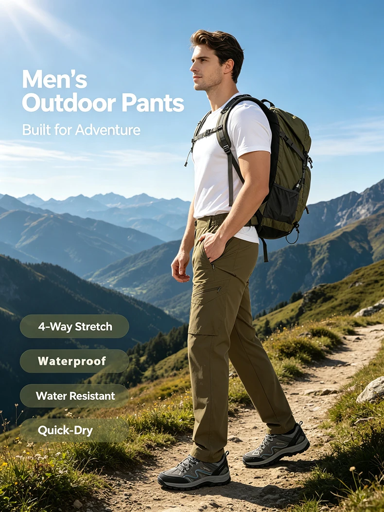 EUMERGX Herren-Sommer-Wanderhose, schnell trocknende, wasserdichte Cargohose, Outdoor-Stretch-Berghose für Camping, Klettern – Detail 2