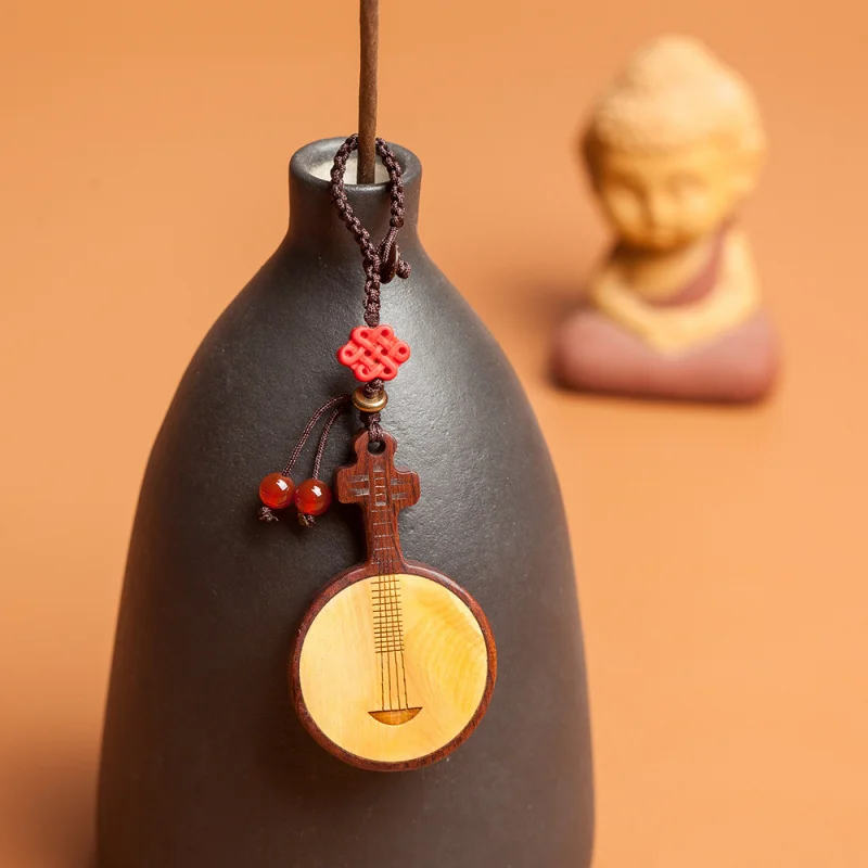 Chinese Style Wooden Musical Instrument Backpack Pendant Copper Wood Crafts Cultural and Creative Ornaments NatioBackpack Chamrs