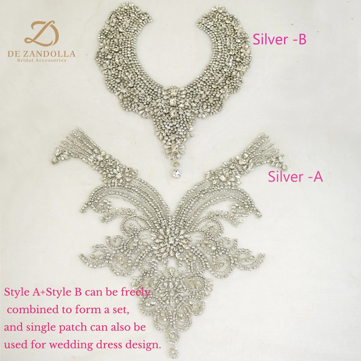 Oro argento da sposa 3D strass Applique perline da cucire Body Mesh Patch abito da sposa accessori di stoffa fai da te 40x50cm per 1 pezzo