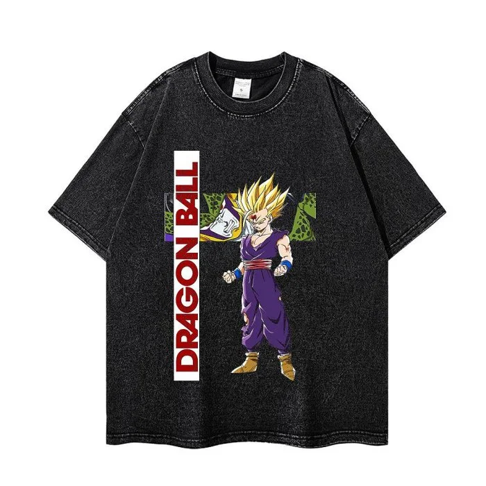 

Dragon Ball Z Android 18 Beach Tattoo Acid Wash Oversized Cotton T Shirt 2026 Summer Anime Streetwear Graphic Tee for Men Women