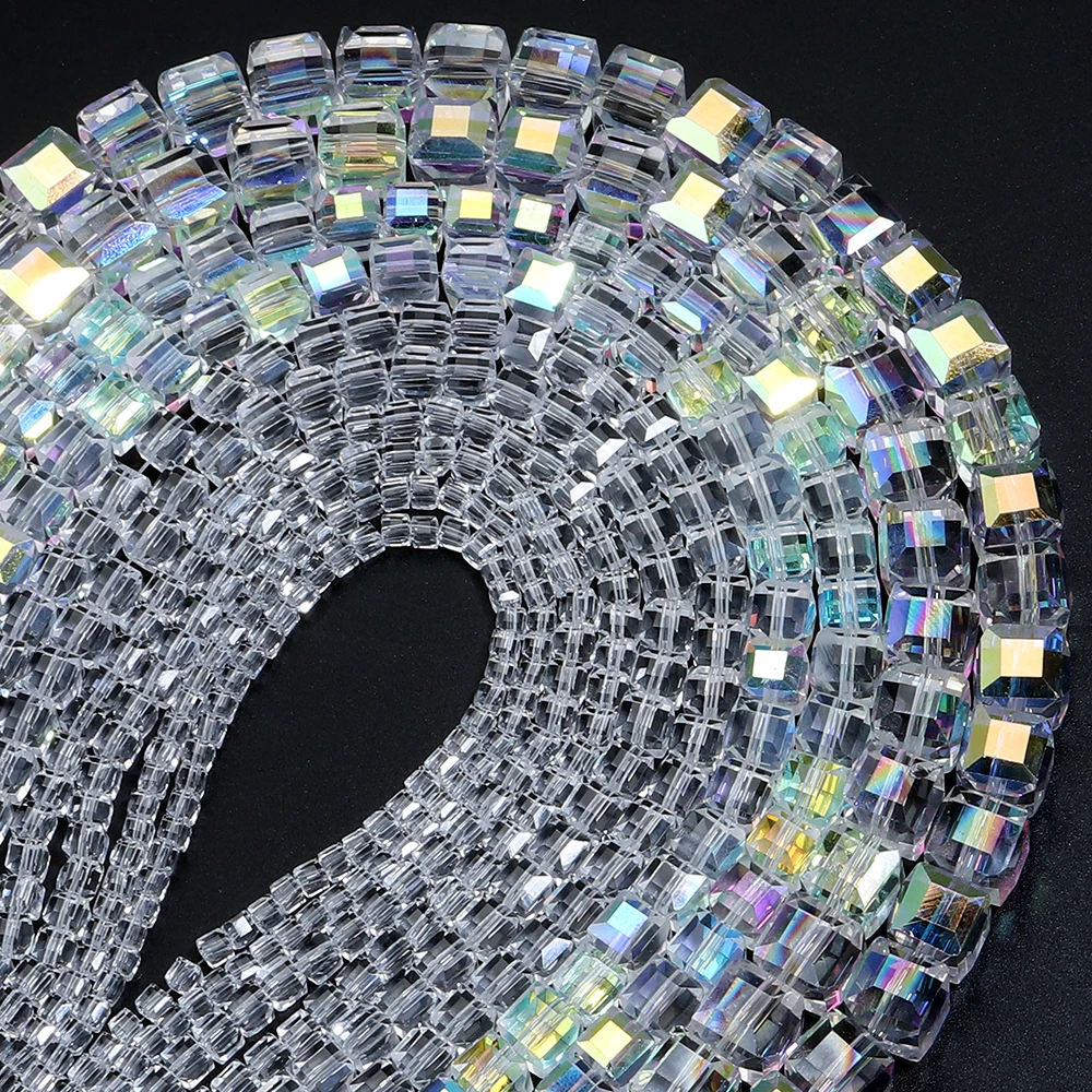 75-93 Stück/Lot Facettierte Würfel-Kristallglasperlen Quadratische Transparente Lose Abstandhalterperlen für Schmuckherstellung DIY Armband Halskette
