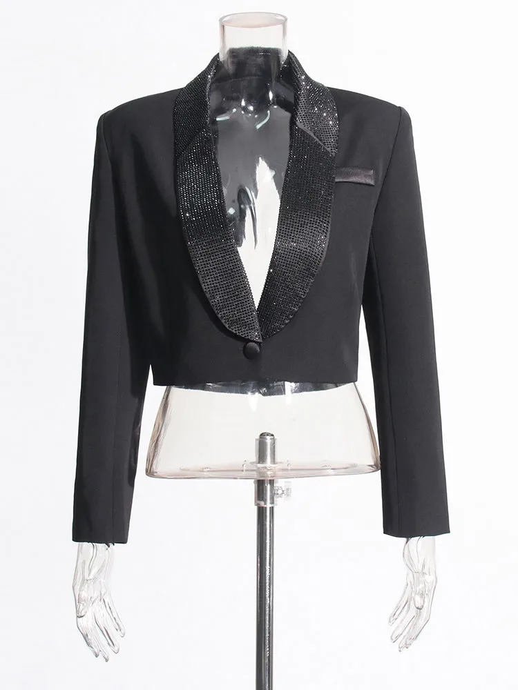 KBQ-Chaqueta de retales con diamantes para mujer, Blazer adelgazante de manga larga con cuello con muescas y botones empalmados, estilo de moda