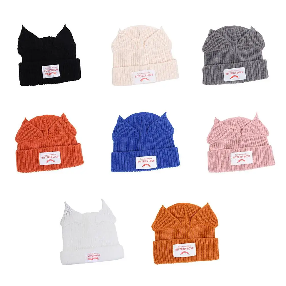 이중 레이어 연인 고양이 귀 니트 모자, 니치 디자인, 돼지 귀 모직 모자, 부드럽고 두꺼운 귀 보호 모자