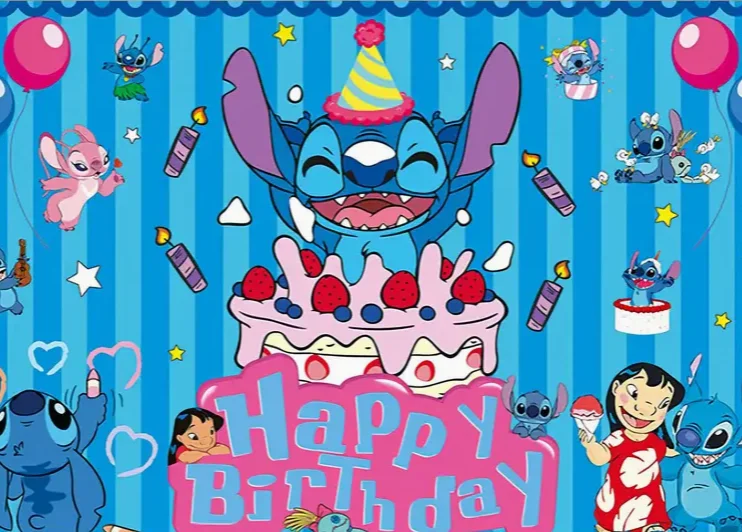 릴로 & 스티치 파티 배경 어린이 생일 장식 사진 배경 베이비 샤워 초상화 배너 사진 부스 소품