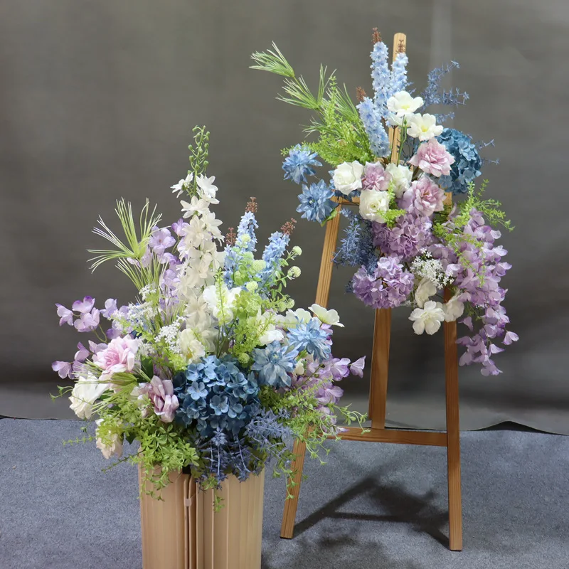 

Blue And Purple Artificial Flower Row Wedding Background Decoration Table Centerpiece Decoration T Stage Road Guide Props