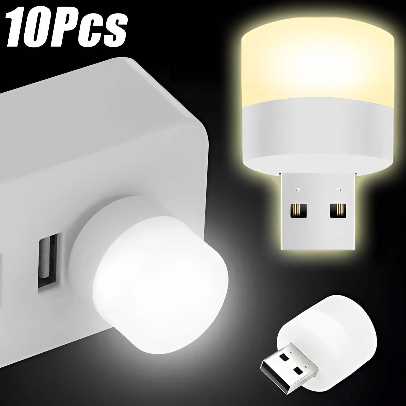 10Pcs Mini USB Night LED Light Portable Home USB Atmosphere Lights Warm White Power Bank Charging USB Laptop Home LED Night Lamp