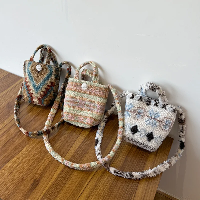 

Полосатая шерстяная большая сумка в этническом стиле, рождественские аксессуары, маленькая сумка-ведро, ручная сумка через плечо