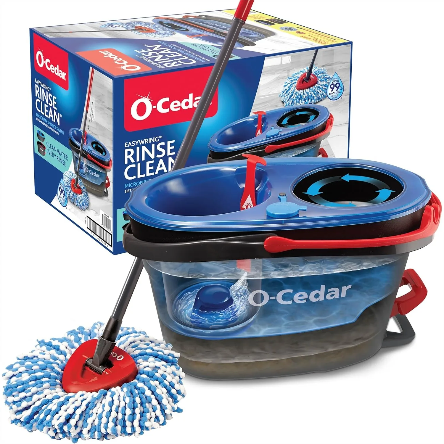 

Spin Mop & Bucket System with Clean Water, Removes 99% of Bacteria, Safe on All Hard Floors