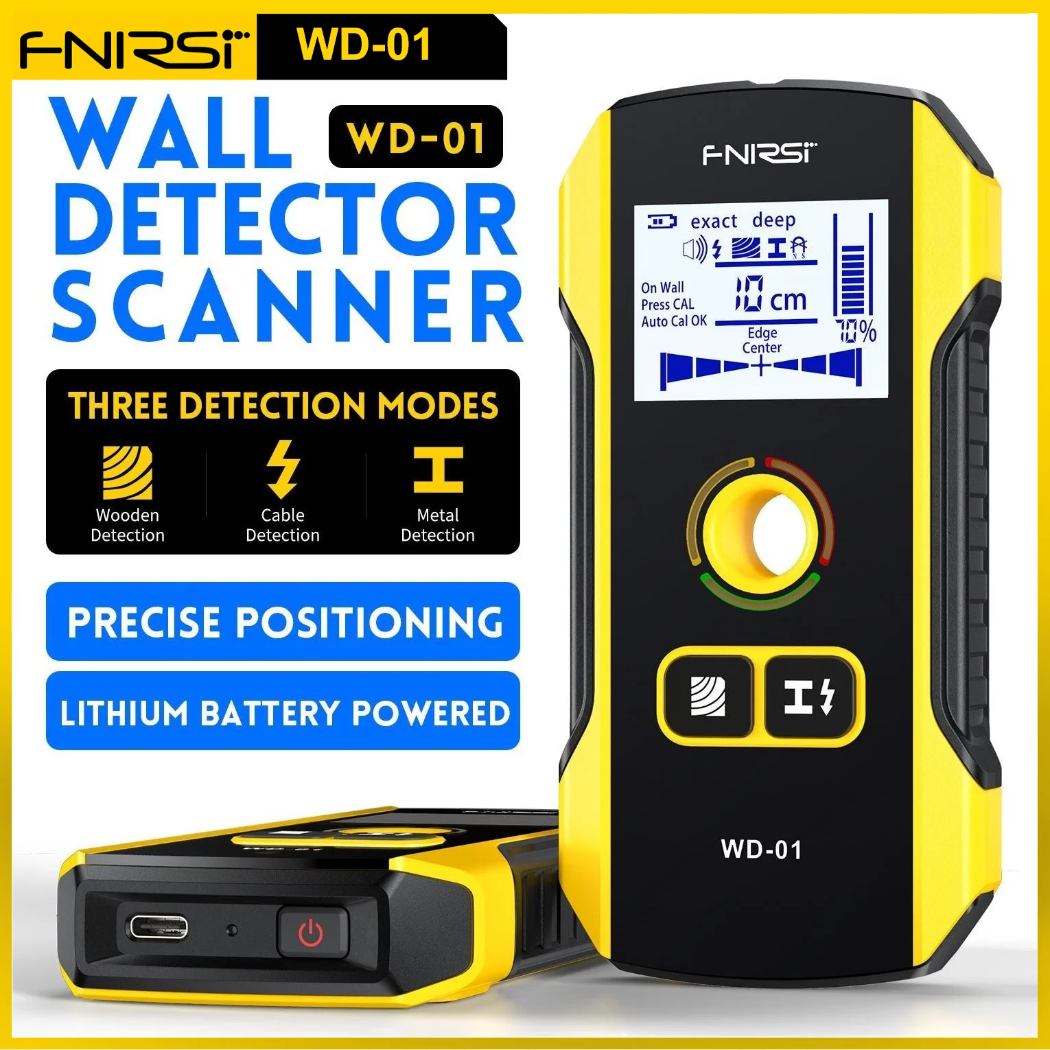 FNIRSI WD-01 Wall Detector Scanner 6 in 1 Rechargeable Stud Finder Wall Scanner Positioning Hole for Wall Drilling