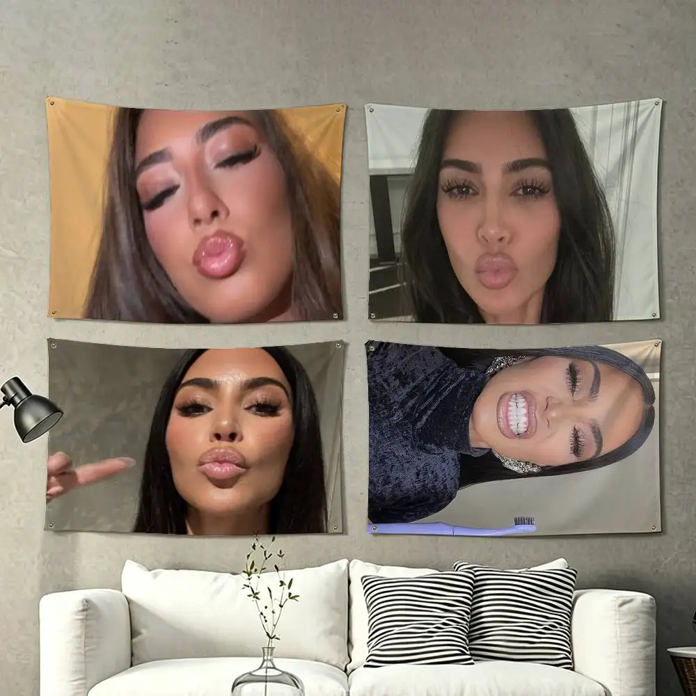 K-Kim Kardashian M-Memes  Flags Wall Hanging Tapestry Outdoor Garage Room Decorative flag Background Blanket