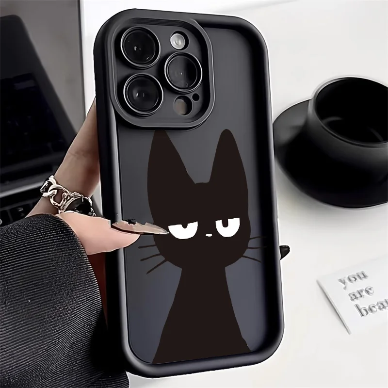 

Cute Black Cat Phone Case For iPhone 15 Case iPhone 11 13 16e 14 12 16 Pro Max XR 7 8 Plus SE Candy Color Shockproof Soft Cover