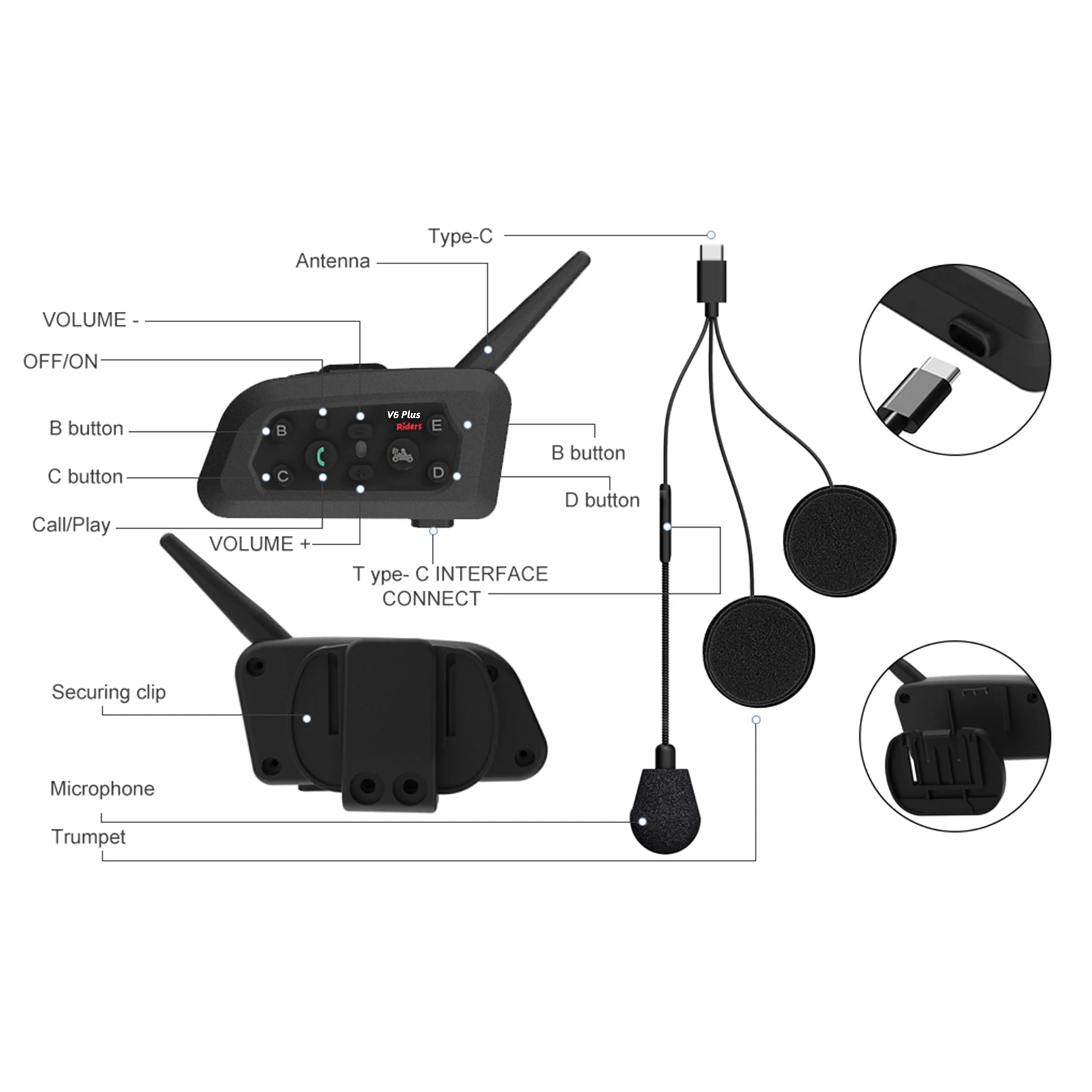 EJEAS V6 PRO Bluetooth Motorcycle Helmet Intercom Headset 1200M BT Interphone Communicator Motorcycle Helmet Motor Walkie-talkie