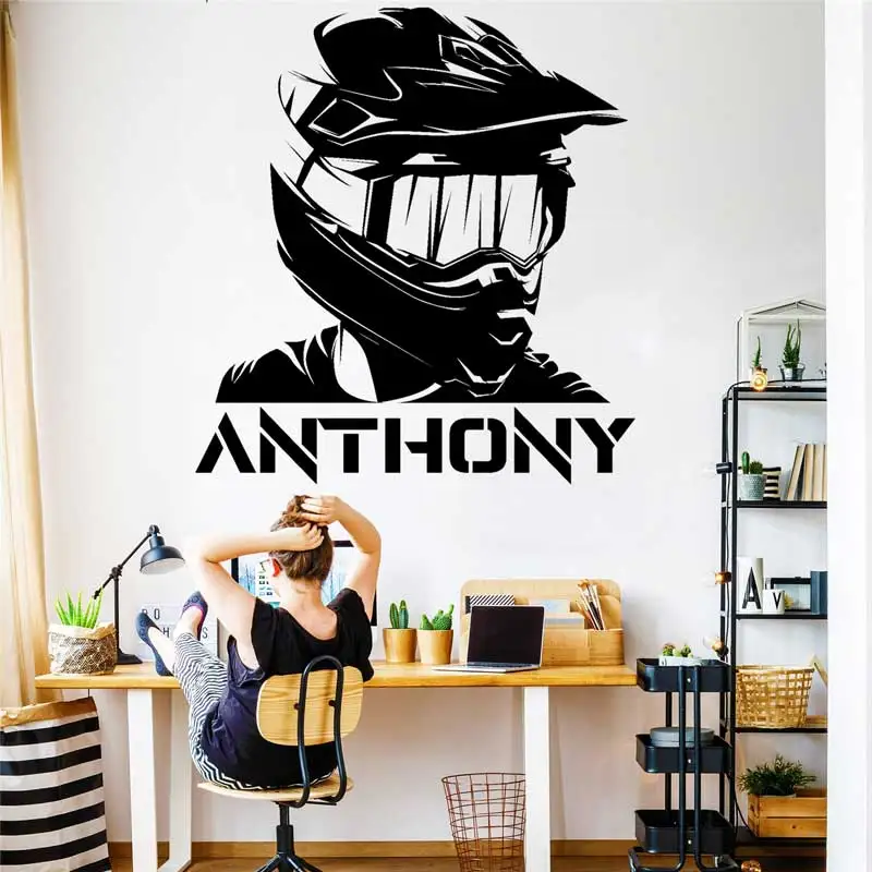 Nome Personalizado Motocicleta Adesivos De Parede, Motocross Racing Bike Jogos, Decalques De Capacete, Home Boys Room, Wall Art Decor, Presente