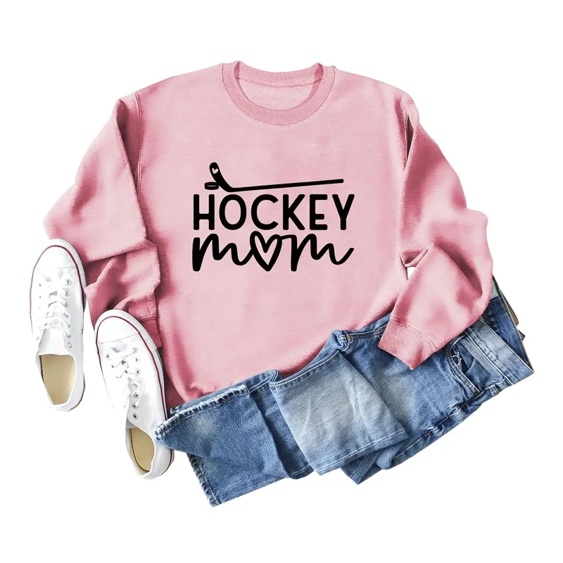 New Fashion Women Autumn and Winter Cotton Large Size Letter Hockey Mom Print Long Sleeves Retro Crewneck Sweatshirt Hoodie