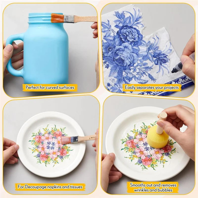 19종 필수 데쿠파주 도구 세트 실리콘 테이블 매트, 폼 브러쉬, 데쿠파주 브러쉬, DIY 미술 및 공예용 물펜