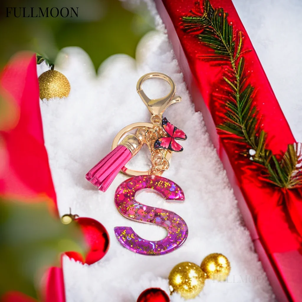 Glitter Purple Sequin 26 Letter Keychain Exquisite A-Z Initials Keyring for Women Purse Bag Ornaments Car Key Holder Accessories view 3