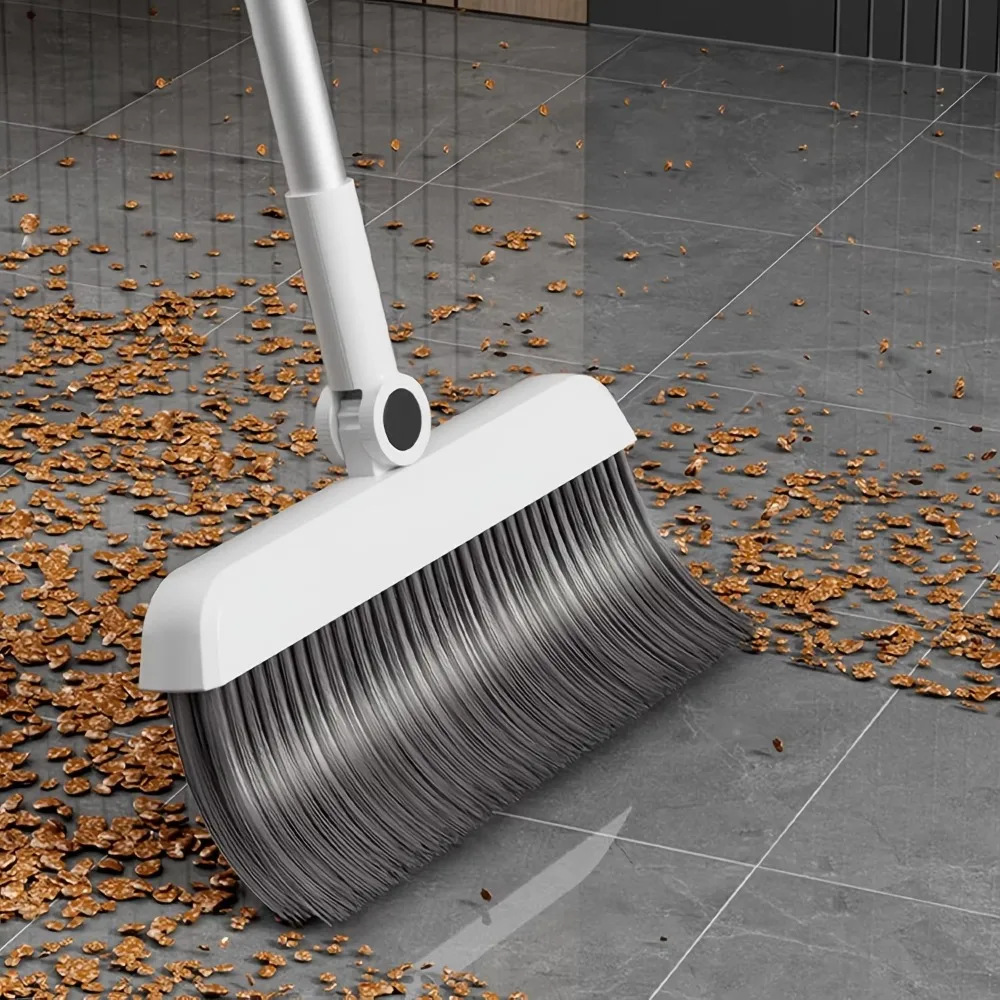 3-in-1 Space-Saving Broom Set with Tangle-Free Soft Bristles and Stainless Steel Handle Easy Store