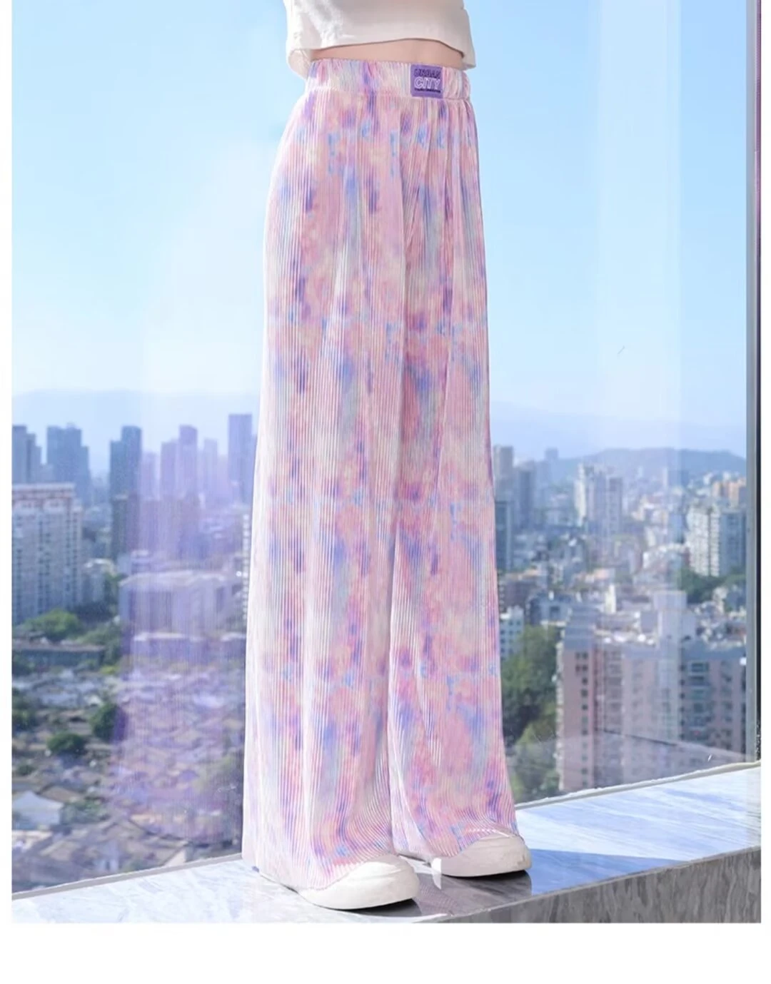 Children's Tie Dye Wide-leg Pants 2024 New Ice Silk Overalls Anti-mosquito Pants for Girls' Kids To Wear Outside Sports Style