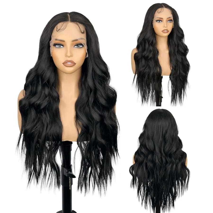 Peruca dianteira de renda sintética 13x4 preplucked linha fina pronta para usar natural longo solto praia onda 26 Polegada perucas onduladas para mulher natur