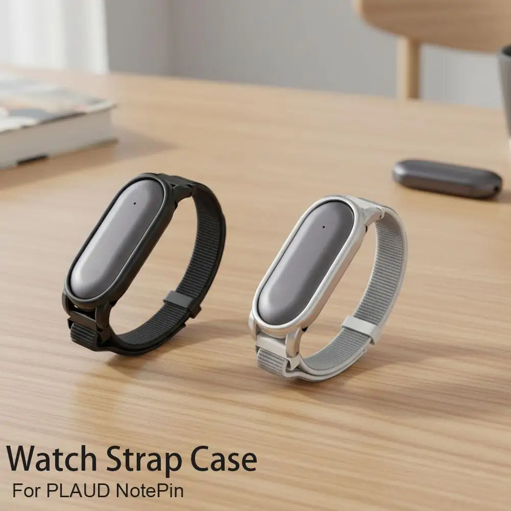 For PLAUD NotePin Watch Strap Case Waterproof Sweatproof Nylon Band Protective Cover Comfortable Black/Silver Wearable Accessory