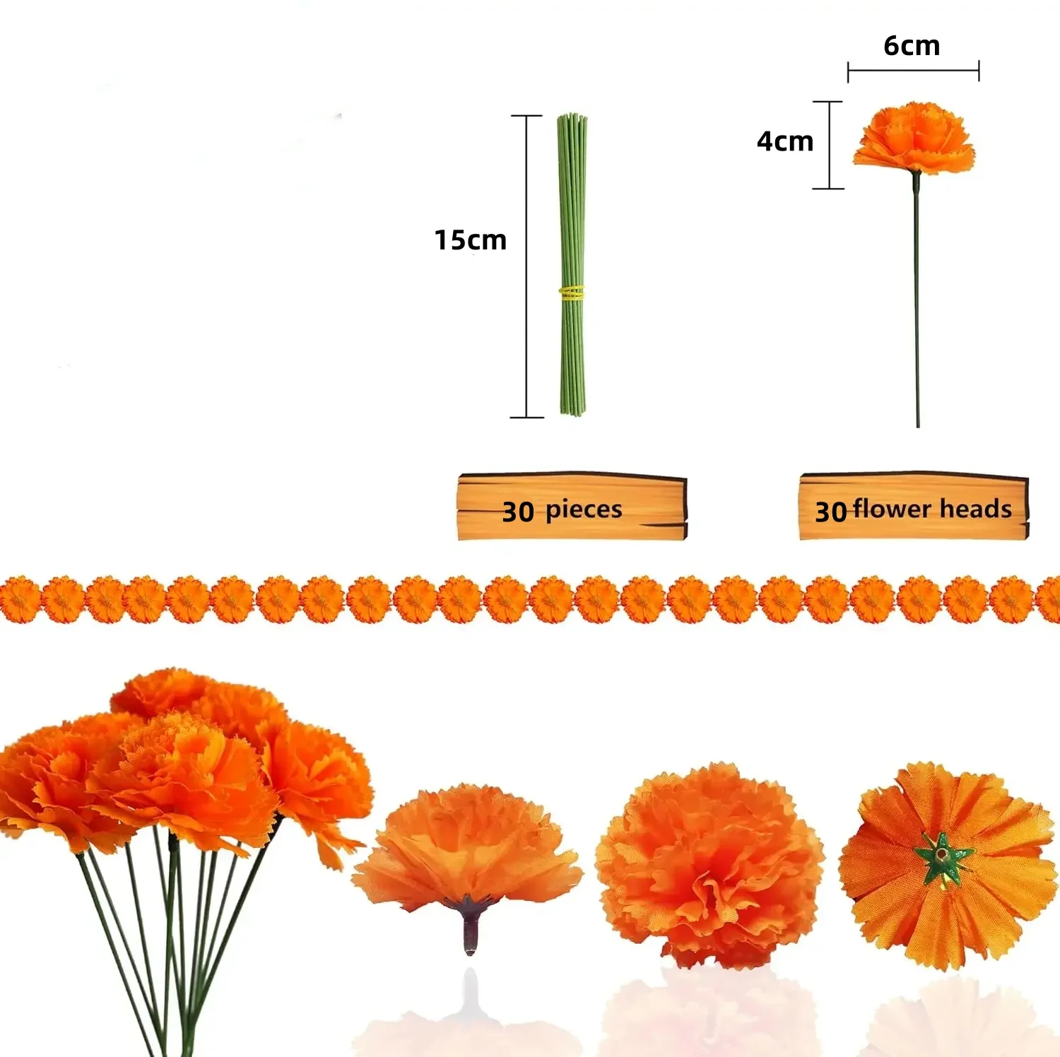 Flores artificiales de caléndula mexicana de 6cm, corona artesanal, caléndula para boda, decoración de Halloween, accesorios Diwali del Día de los muertos