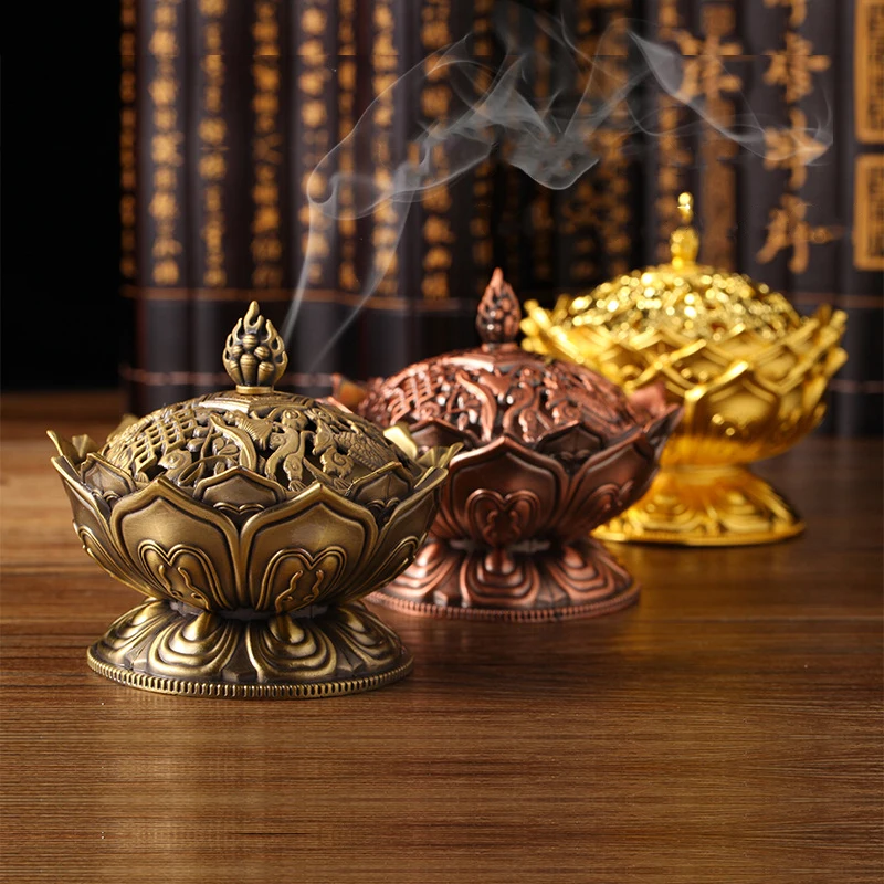 Quemador  incienso  flor  loto, soporte  Buda budista, Mini incensario  latón, artesanía  Metal, coración l hoga