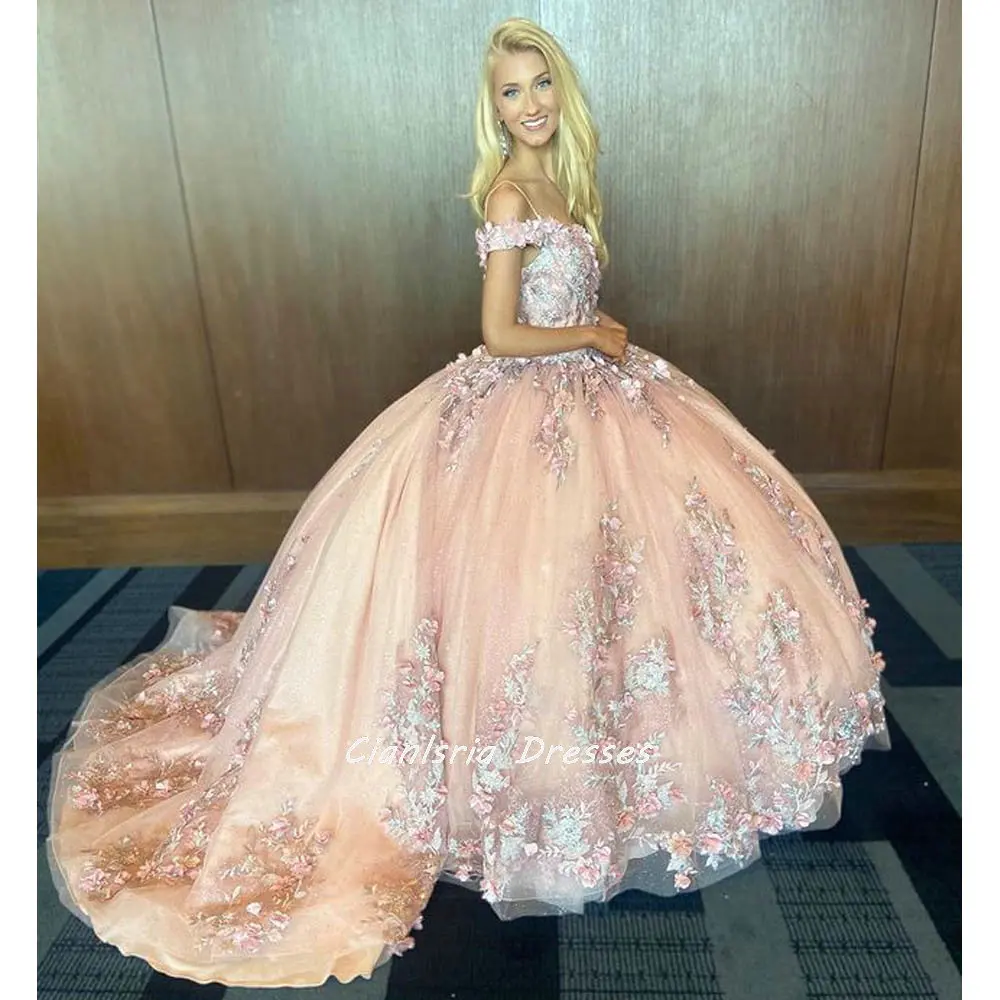 Vestido de fiesta de graduación de 15 años, traje de baile de quinceañera, rosa dorado, hinchado, corsé, espalda, 15 años