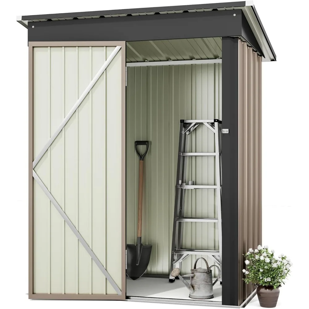 Outdoor Storage Shed 5 X 3 Ft. Utility Tool Shed Metal Storage Garden Shed with Door & Lock for Patio Storage, Brown