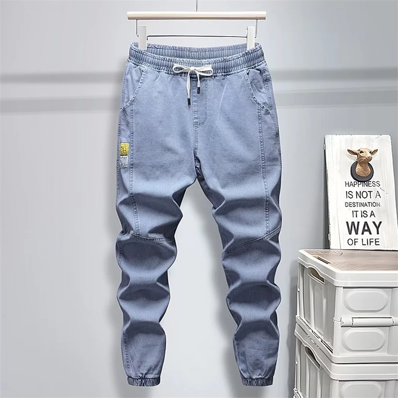 High Street Jeans Men Casual Korean Streetwear Loose Elastic Waist Washed Jeans Pants Men Jeans Para Hombres