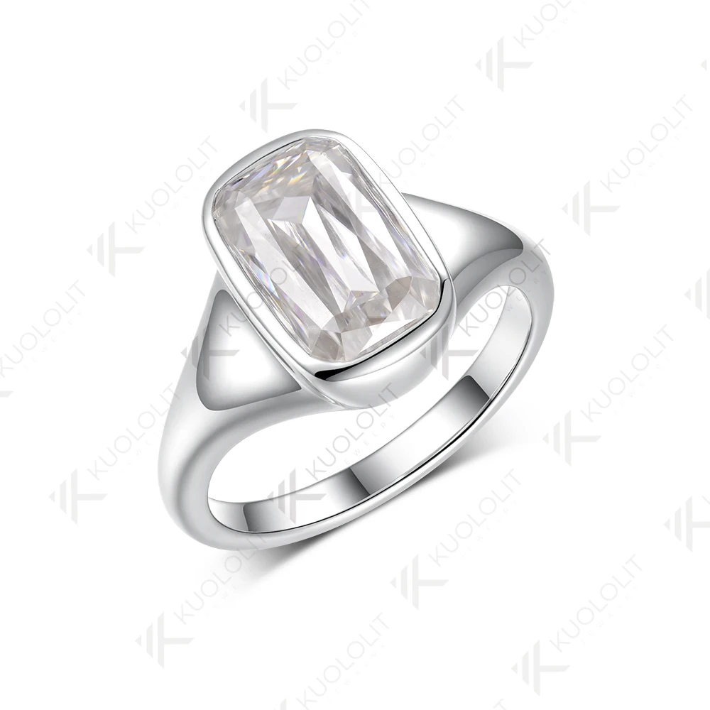 Kuololit 3CT مويسانيتي الدائري للنساء الصلبة 14K 10K 585 الذهب الأبيض طويل متقاطع قطع خاتم الخطوبة لحفلة هدايا عيد الميلاد