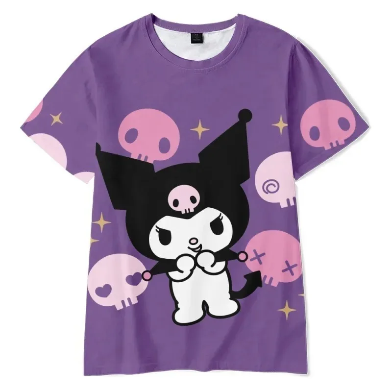 Anime Cartoon Summer Kuromi T-Shirt My Melody Hello Kitty 3D Print Cartoons Clothes Kid Girl Boy Fashion T Shirt Casual Tops