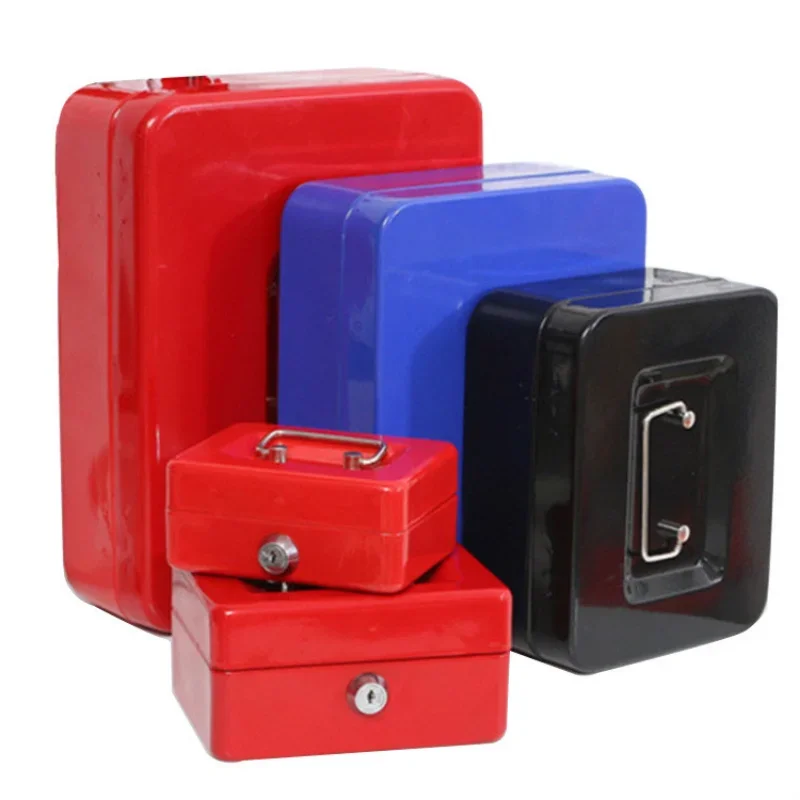 Portable Durable Metal Money Box Cash Box with Lock Security Lock Lockable Safe Small Fit for House Decoration 3 Size